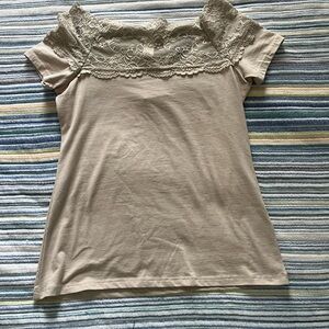 H&M Tan and Cream Fitted Embellished Blouse